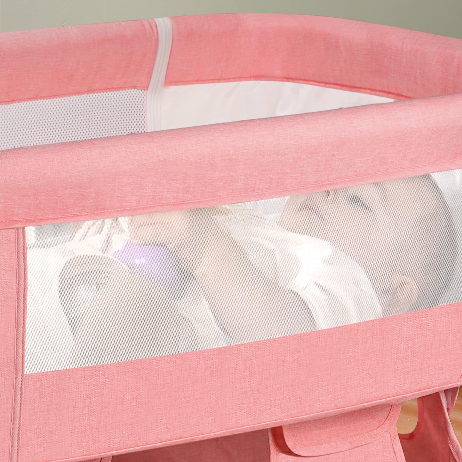 3-in-1 Adjustable Portable Baby Crib & Bassinet for Newborns - Convertible Bedside Sleeper with Wheels, Breathable Mesh (Pink) | Perfect for Nursery, Bedroom Co-Sleeping & Travel