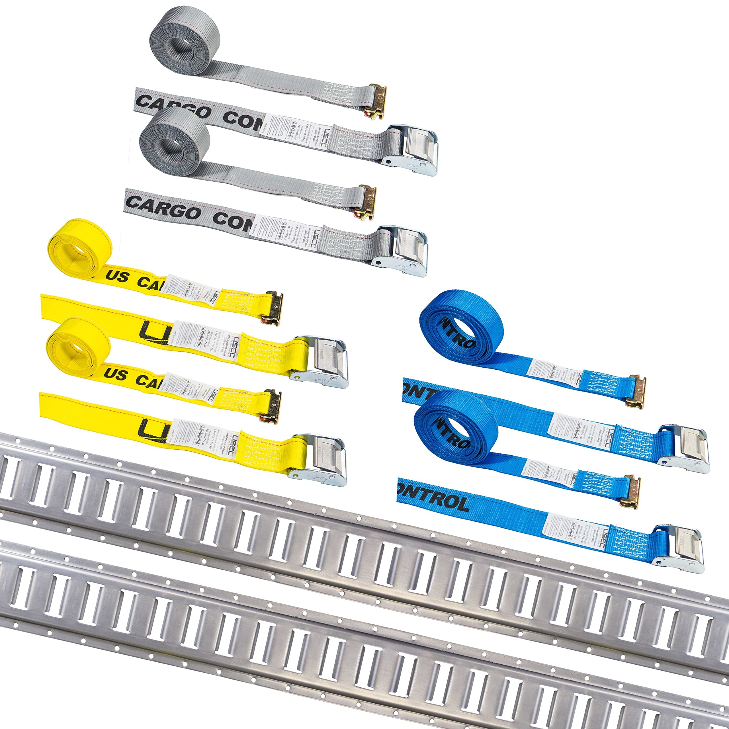 US Cargo Control E Track and E Track Straps Kit - Heavy Duty Cargo Securing System with E Track Rails & Straps for Pickup Trucks & Trailers - Perfect for Transporting Equipment, Motorcycles & ATVs Safely