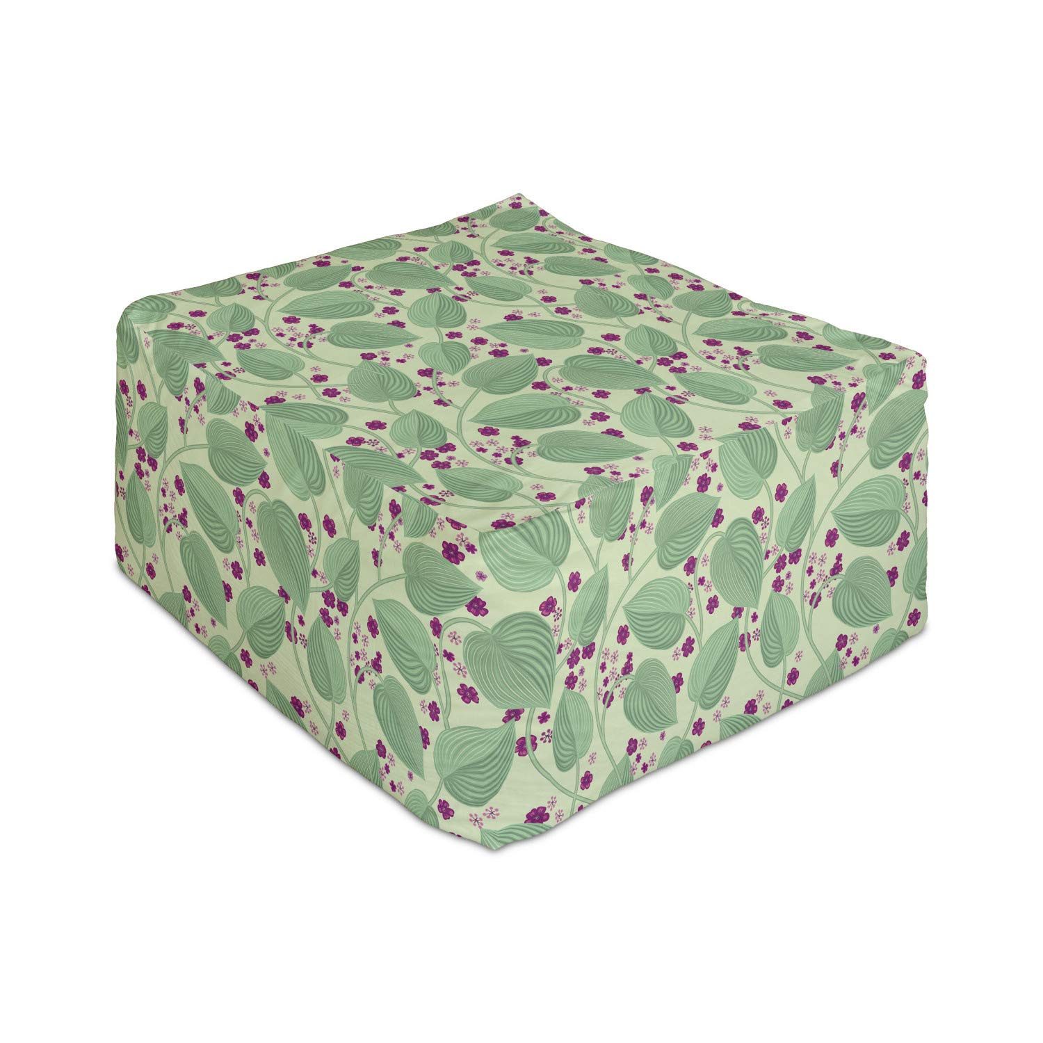 Ambesonne Floral Rectangle Pouf Ottoman - Shabby Chic Spring Bouquets with Swirling Leaves Gardening Design - 25 Inch Under Desk Foot Stool for Living Room & Office - Laurel Green & Purple - Perfect for Home Decor, Reading Nook, and Lounge Areas