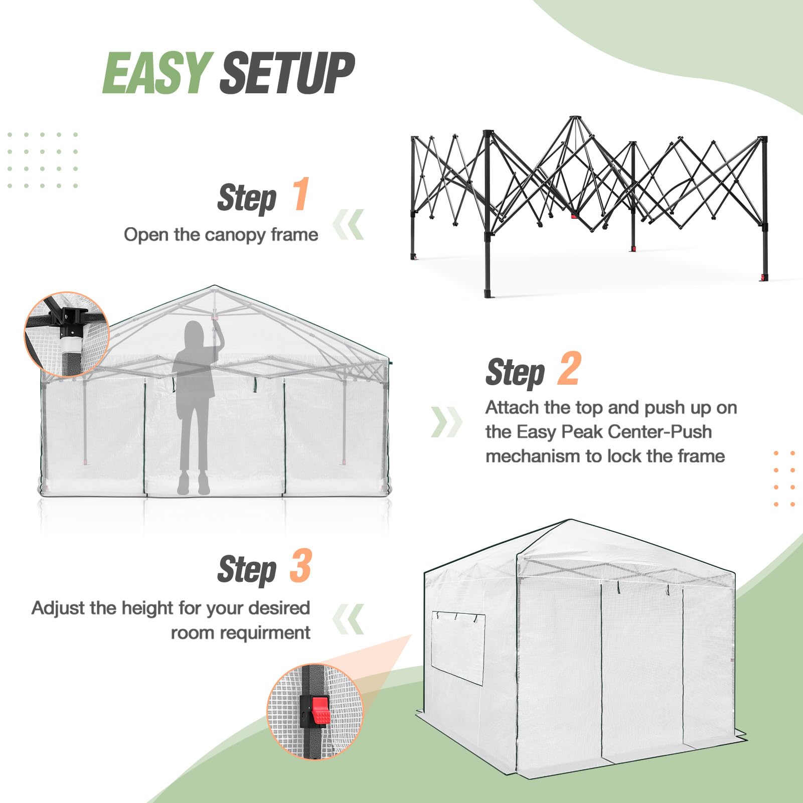 EAGLE PEAK 10x10 Portable Walk-in Greenhouse for Indoor Outdoor Gardening - Pop Up Plant Greenhouse with Zippered Doors & Windows, PE Cover in White - Perfect for Backyard, Patio & Home Garden Protection