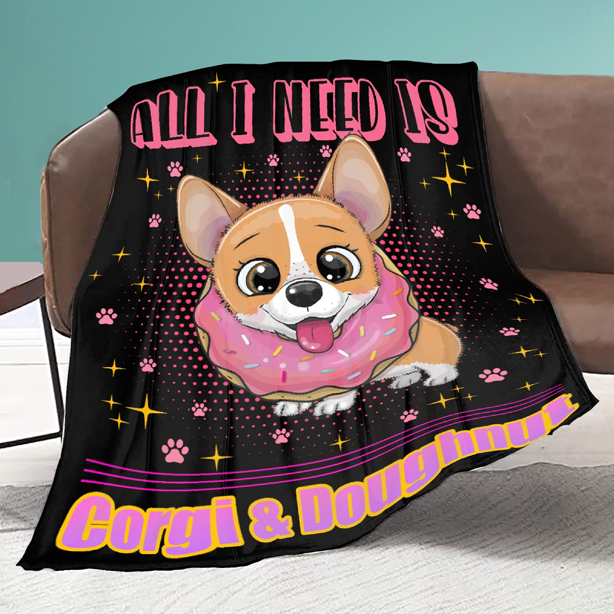 Corgi & Doughnut Throw Blanket - Cozy Plush Quilt for Bed, Sofa & Gifts - 120x90in XL