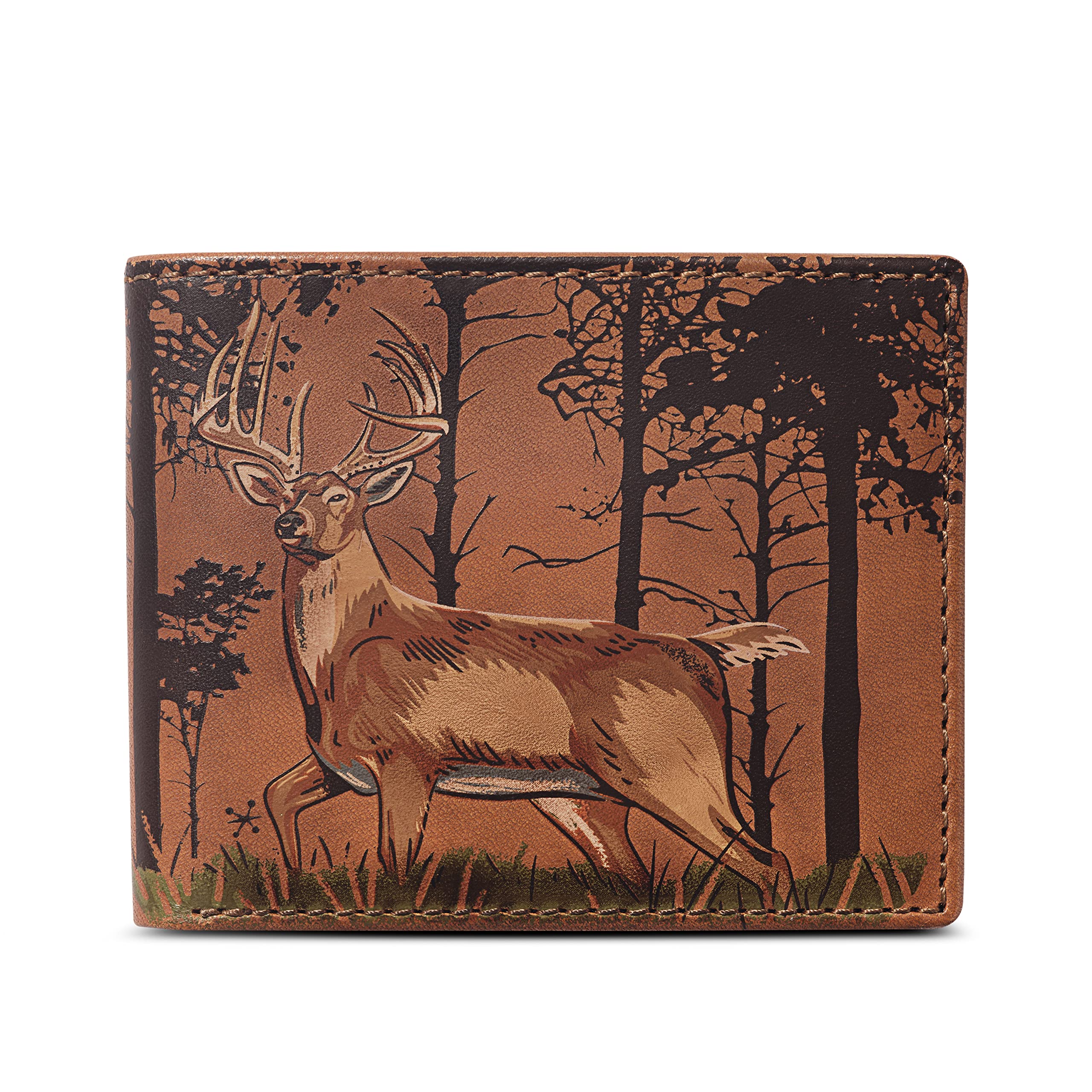 House of Jack Co. Men's Deer In The Woods Bifold Wallet - Premium Full Grain Italian Cowhide Leather with Camouflage Lining - Perfect for Outdoor Enthusiasts & Everyday Carry (Tan)
