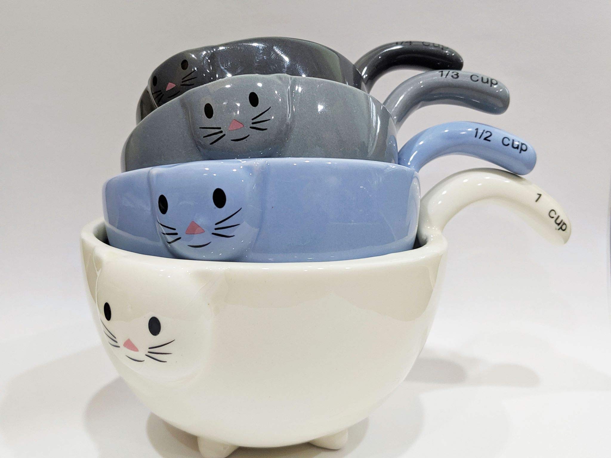 Ceramic Cat Measuring Cups Set - Cute Baking Bowls for Dry & Liquid Ingredients - Perfect for Baking, Cooking & Kitchen Decor