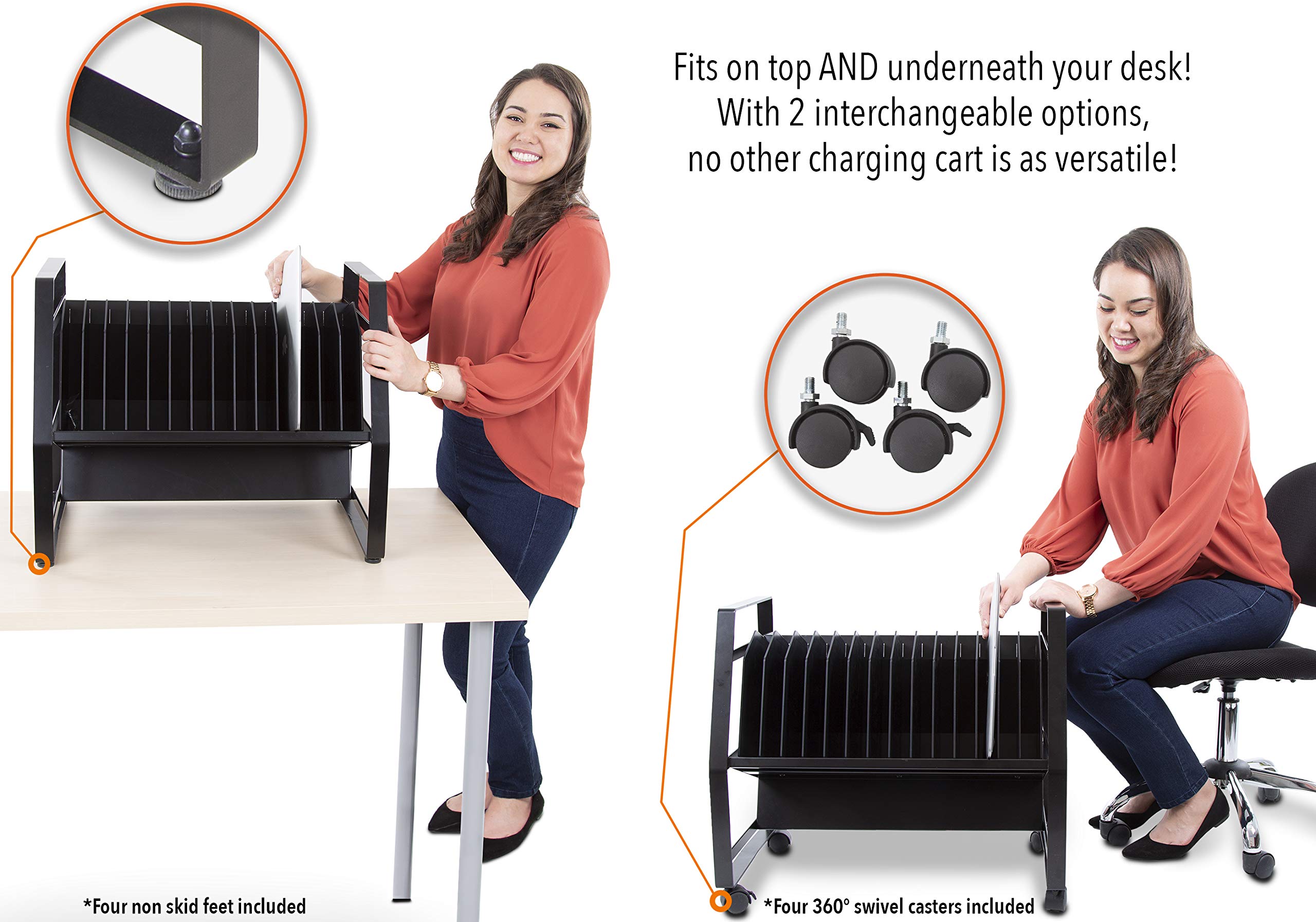 14 Device Open Charging Cart for Laptops, Tablets & Chromebooks | Mobile Laptop Station with Removable Wheels | UL-Listed Power Strip with Surge Protection | Perfect for Classrooms, Offices & Libraries