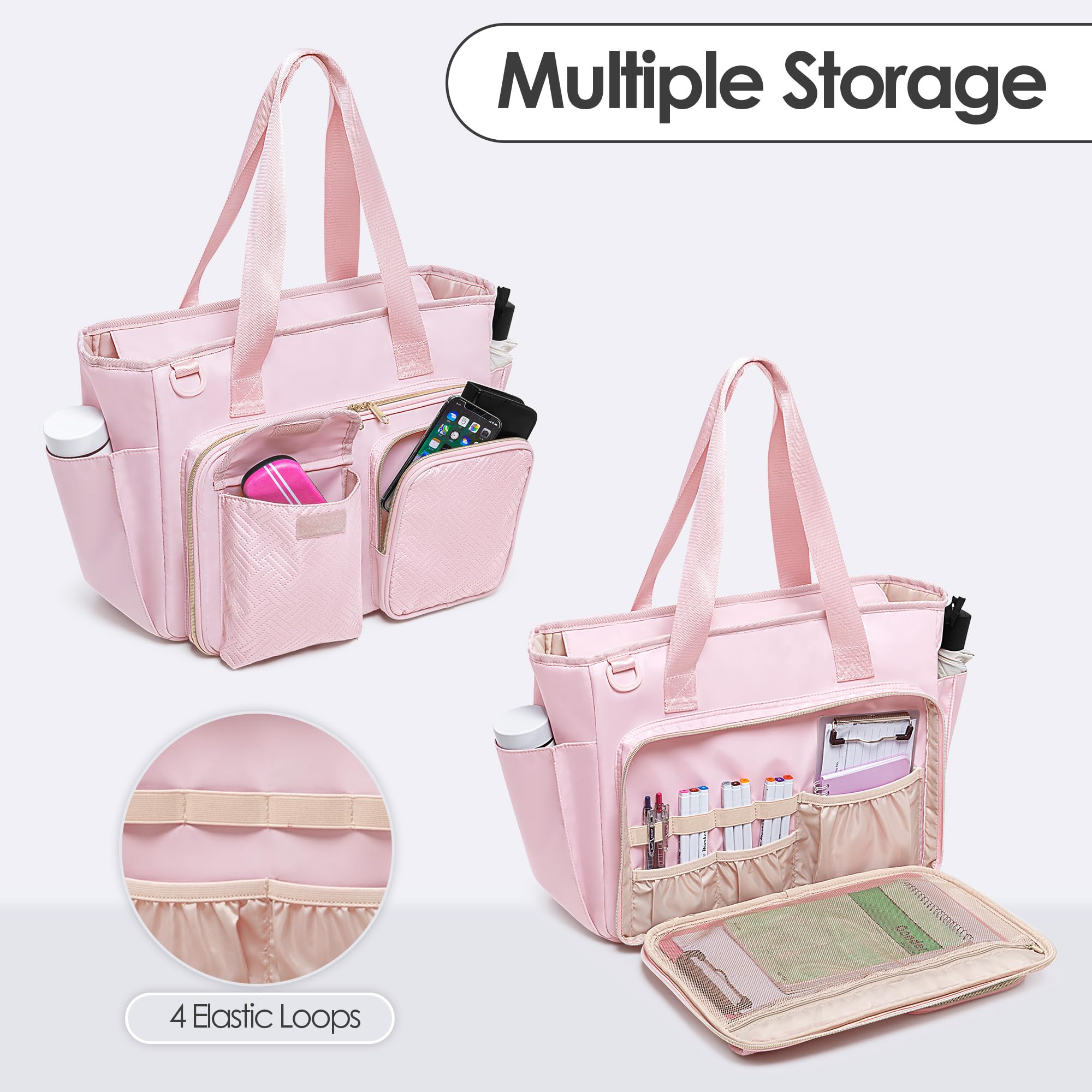 Fasrom Teacher Tote Bag with Laptop Compartment - Women's Work Bag for Teaching Supplies & School Essentials - Pink Patent Leather Design - Perfect for Classroom, Office & Teacher Appreciation Gifts