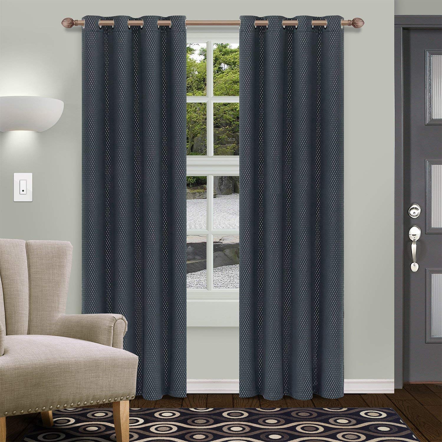 Premium Blackout Curtains 52x84 Inches - Luxury Thermal Insulated Window Drapes for Bedroom & Living Room, Noise Reducing & Light Blocking, Deep Gulf Shimmer Design (Set of 2 Panels) - Perfect for Home Theater, Nursery & Shift Workers