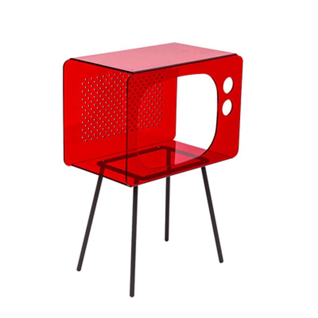Modern Acrylic Nightstand with High Foot - Square Bedside Table for Bedroom, Living Room & Office - Light Luxury Storage Cabinet in Red - Perfect for Small Spaces, Apartments & Dorm Rooms