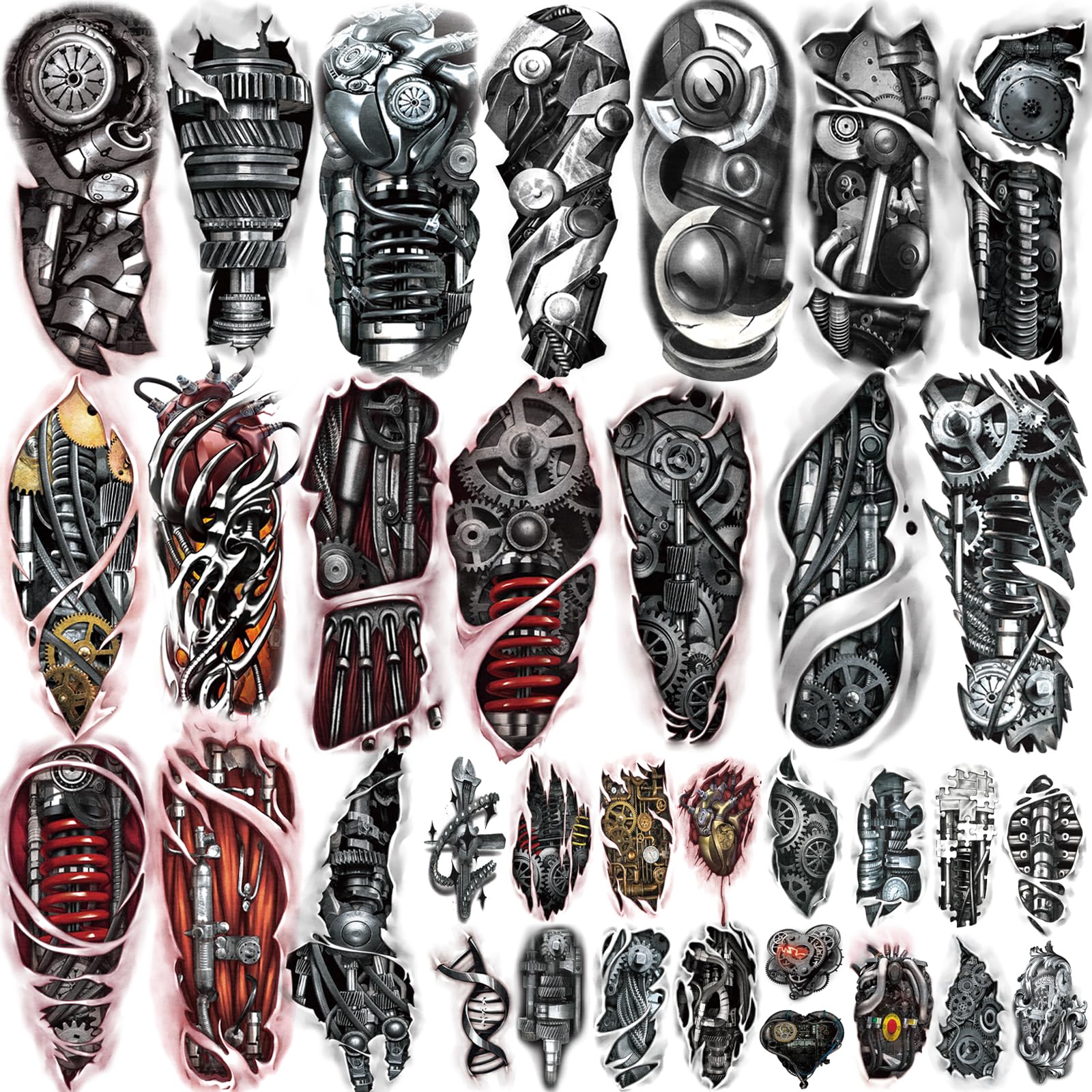 Yazhiji 77-Sheet Waterproof Temporary Tattoos for Adults - Half Arm Robot & 60 Tiny Flower Stickers for Men, Women, Boys & Girls | Realistic Fake Tattoos for Parties, Cosplay & Everyday Wear