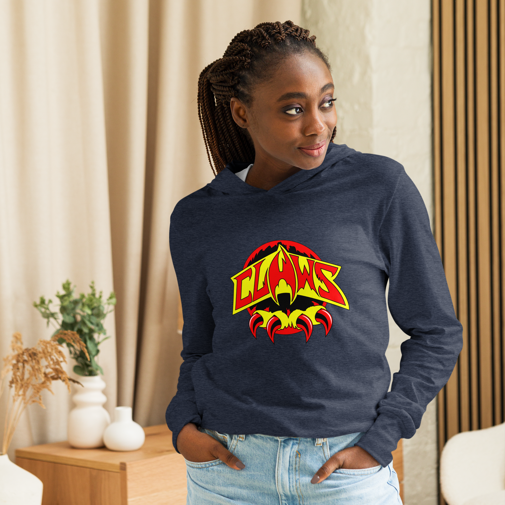 Zoo Jitsu Fighters CLAWS Logo Hooded Long Sleeve Tee - Men's Graphic Pullover Sweatshirt for Martial Arts Fans & Streetwear Fashion | Perfect for Training, Gym, and Casual Wear