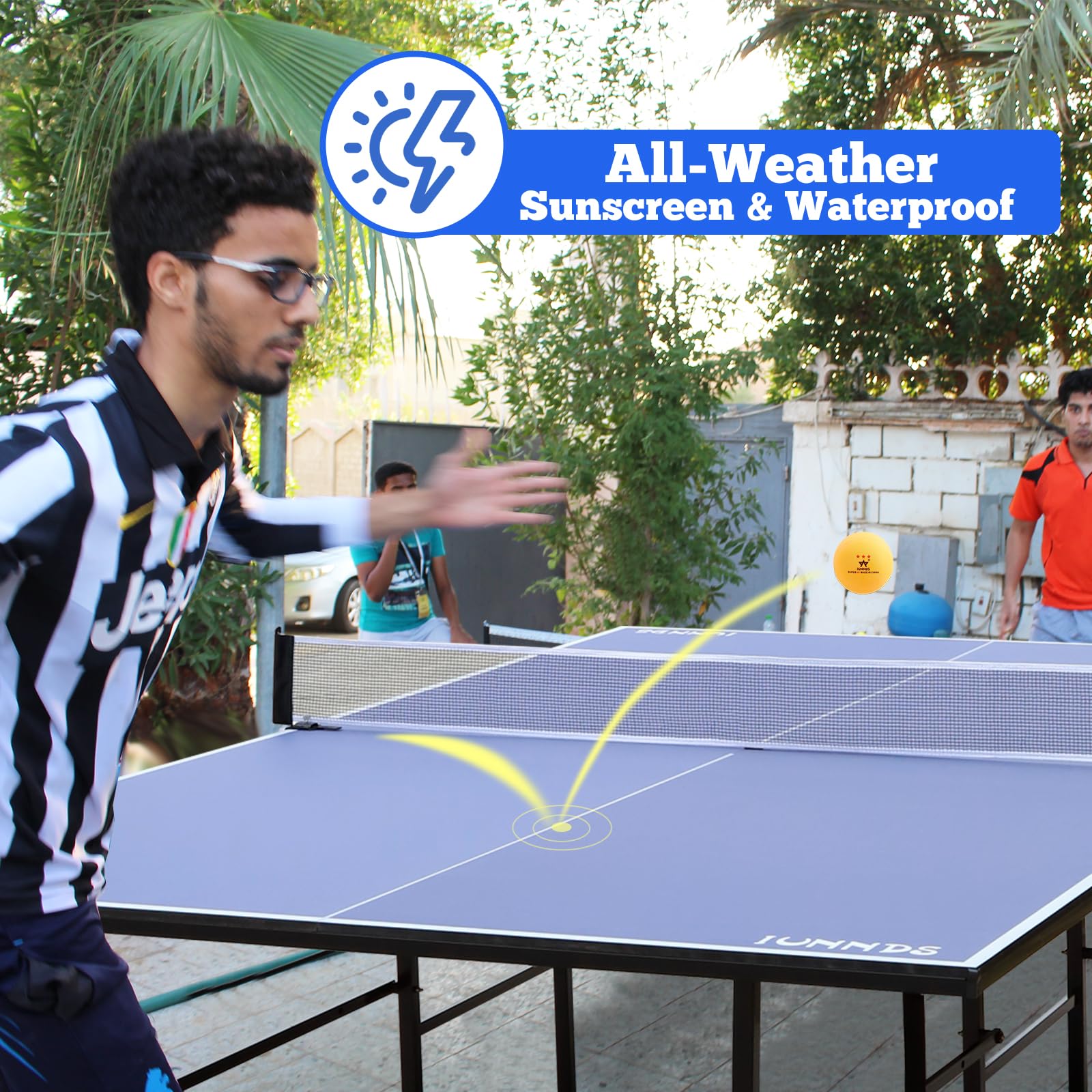 Foldable Mid-Size Table Tennis Table with 2 Paddles, 2 Balls & Net - Portable Ping Pong Table for Indoor/Outdoor Use - Easy Assembly Multiplayer Game Table for Home, Office, Backyard & Party Fun