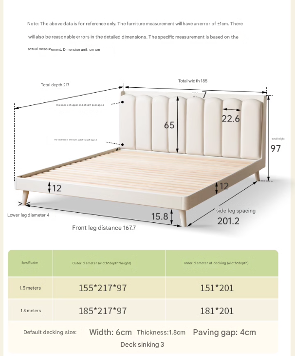 Solid Oak Wood Piano Key Bed Frame - Cream Finish - Elegant and Durable Bedroom Furniture for Classic and Modern Decor Styles