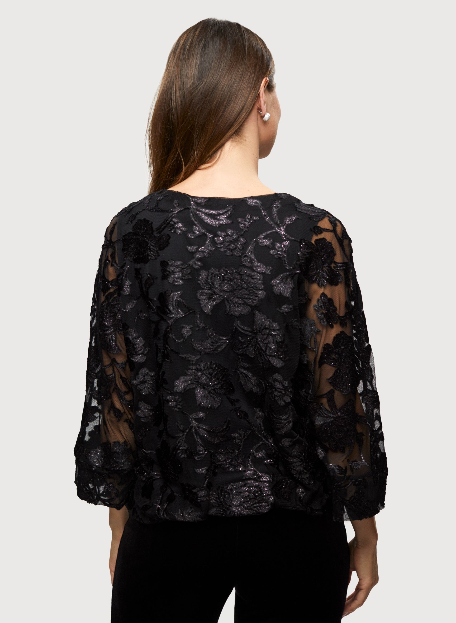 Floral Burnout Velour Top for Women - Soft & Stylish Long Sleeve Blouse for Fall & Winter - Perfect for Casual Outings, Date Nights & Office Wear