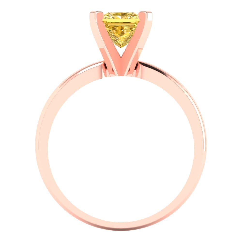 1.0 ct Princess Cut Canary Yellow Simulated Diamond Engagement Ring - 14k Rose Gold Solitaire Bridal Ring for Women | Anniversary, Wedding, Proposal Jewelry Gift