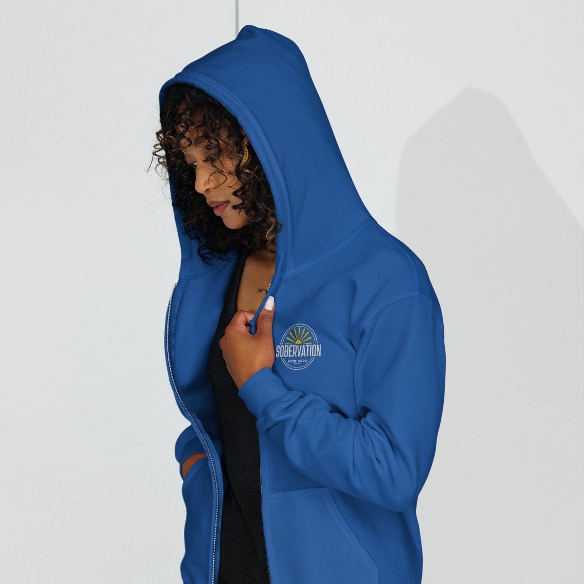 Sobervation Unisex Zip Hoodie - Embroidered Left Chest Logo - Casual Streetwear for Men & Women - Perfect for Outdoor Activities & Everyday Wear