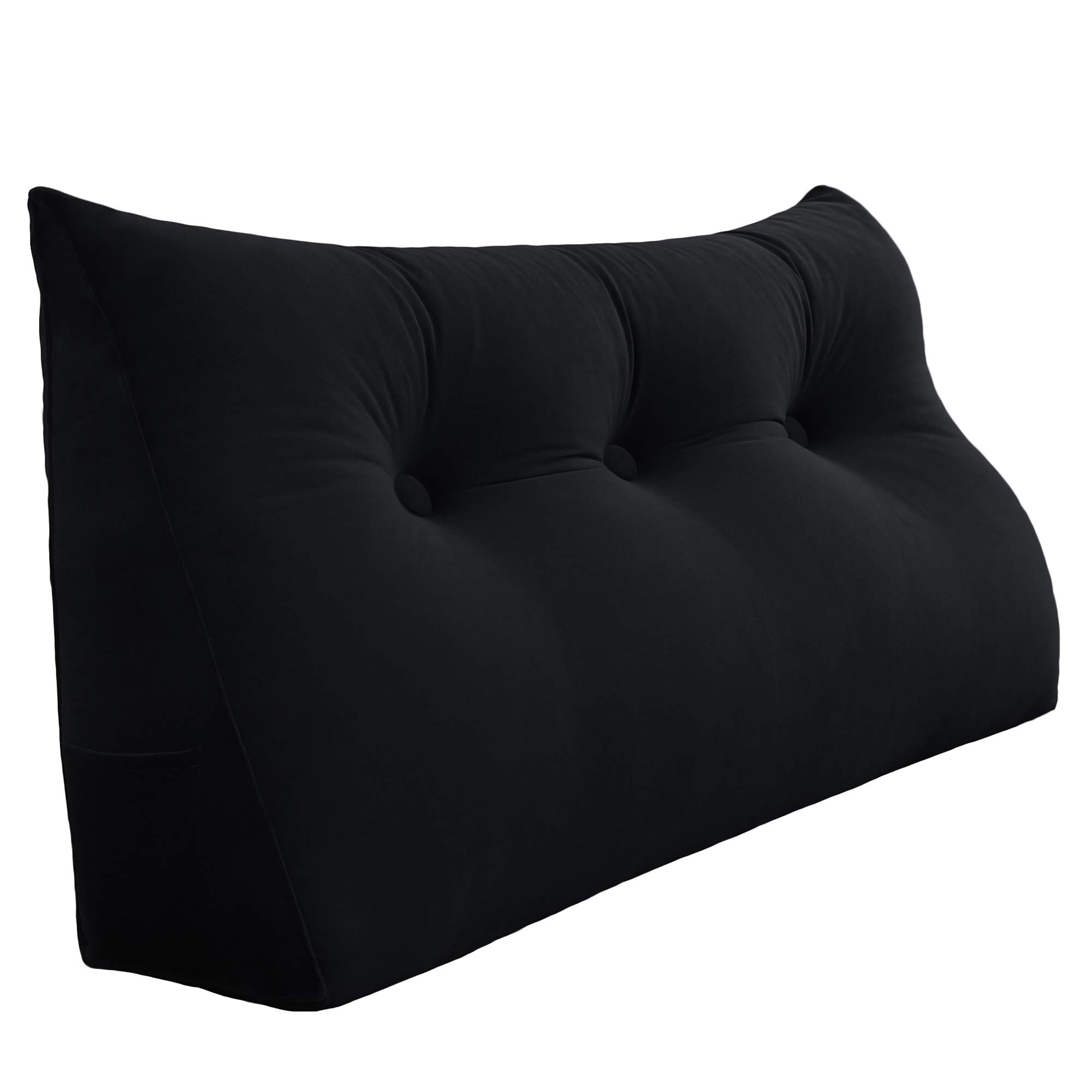 **VERCART Large Triangular Headboard Reading Pillow - Back Support Bolster for Sitting Up in Bed, Wedge Pillow for Daybeds & Bunk Beds - Removable Velvet Cover (Black, Twin Size) - Perfect for Reading, Relaxing & Back Pain Relief**
