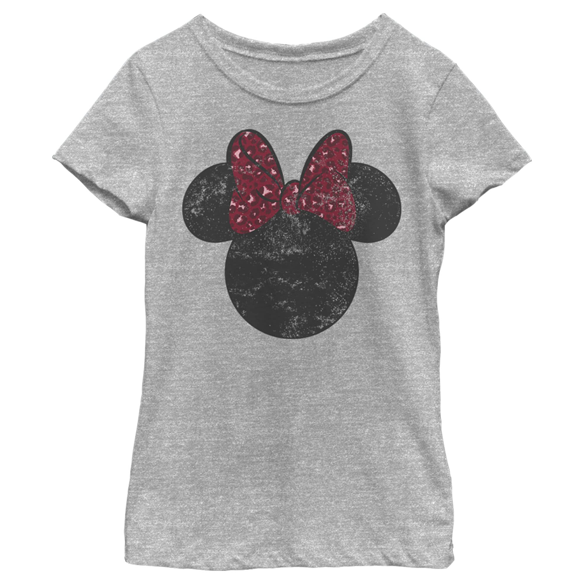 Disney Minnie Mouse Leopard Print Bow Girls' Heather Crew Neck T-Shirt - Cute Casual Outfit for School, Playdates & Disney Theme Parks