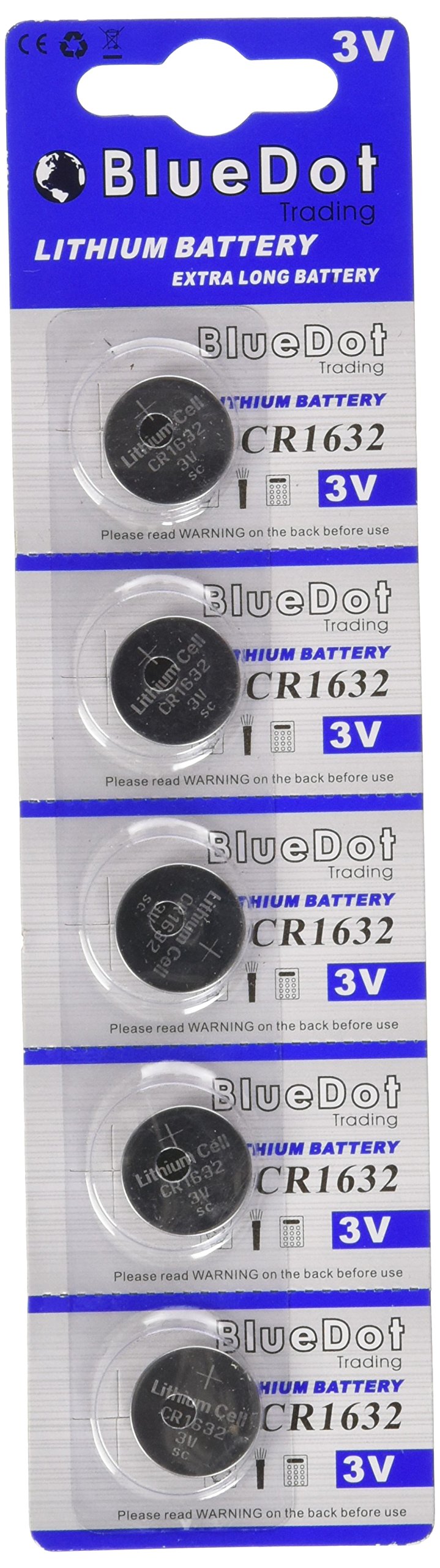 BlueDot Trading CR1632 3V Lithium Button Cell Batteries (5-Pack) - Long-Lasting Power for Car Key Fobs, Calculators, Watches & Small Electronics - Perfect for Home, Office & Travel Use
