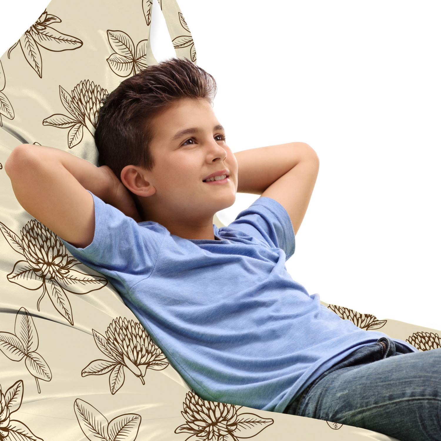 Ambesonne Spring Lounger Chair Bag - Large Capacity Storage with Handle, Clover Flower Garden Design, Cream Brown - Perfect for Outdoor Lounging, Picnics, and Beach Trips