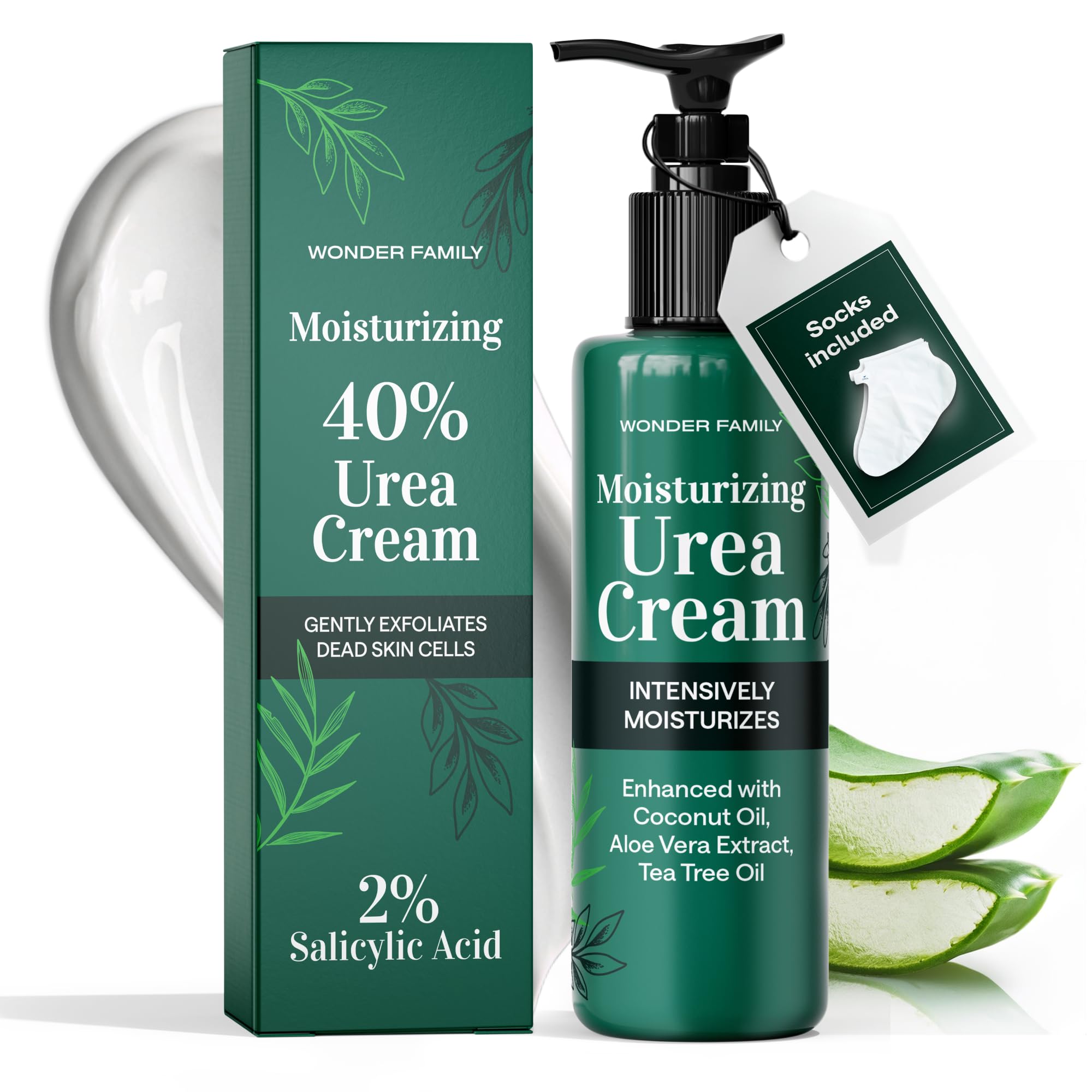 40% Urea Foot Cream with 2% Salicylic Acid, Aloe & Tea Tree Oil - Maximum Strength Athlete's Foot Treatment & Cracked Heel Repair - Intense Moisturizing Dry Skin Cream for Hands & Feet - Perfect for Daily Foot Care & Cracked Skin Relief