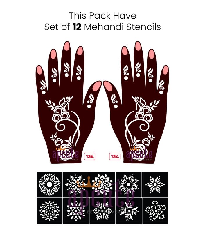 Apcute 12-Piece Beach Henna Tattoo Stencil Kit - Easy-to-Use Mehandi Stickers for Girls, Women & Kids - Perfect for Summer Parties, Beach Vacations & Festivals