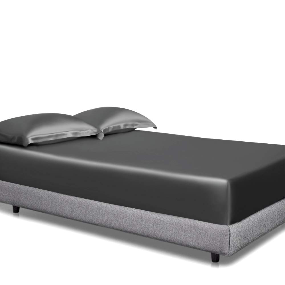 Luxury Ultra Soft Satin King Size Duvet Cover Set - Dark Grey 4 Piece Bedding Set (Duvet Cover, Fitted Sheet 16
