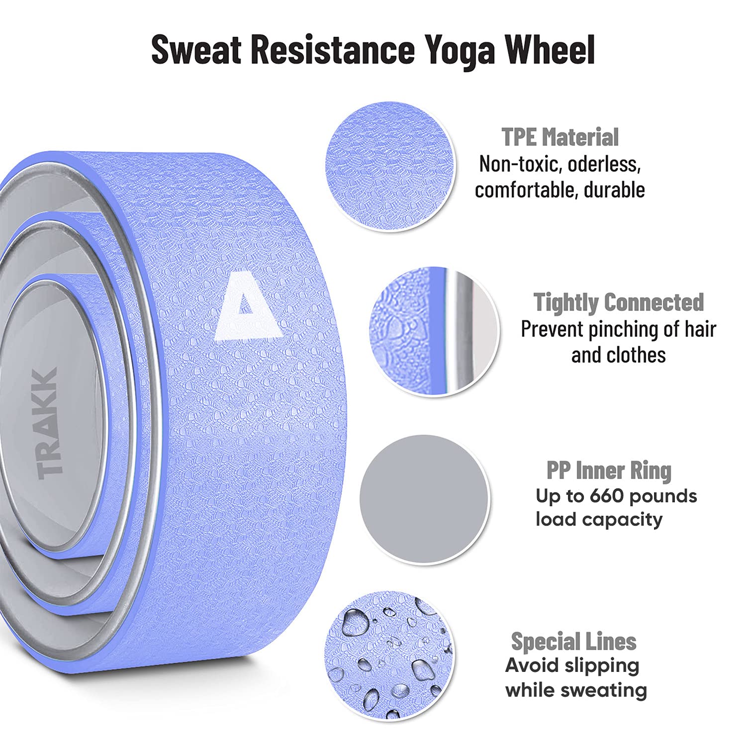 TRAKK Sport 12 Inch High-Density Foam Roller Yoga Wheel for Back Pain Relief, Muscle Recovery, Stretching & Deep Tissue Massage - Supports 350lbs, Silver & Blue - Perfect for Yoga, Pilates, Physical Therapy & Home Workouts
