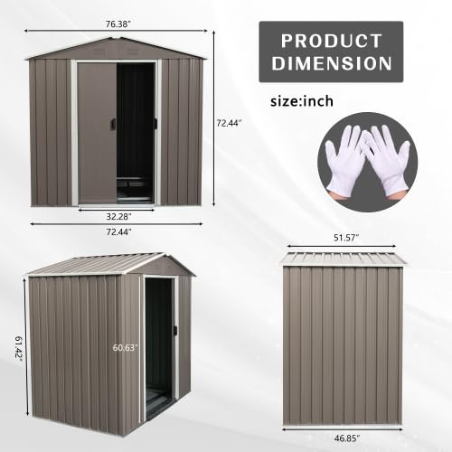 6x5 FT Outdoor Metal Garden Storage Shed with Side Window - Utility Tool Shed with Sloping Roof, Air Vents & Lockable Sliding Doors - Durable Backyard Lawn Storage House (Grey, 6x5) - Perfect for Storing Gardening Tools, Lawn Mowers & Outdoor Equipment