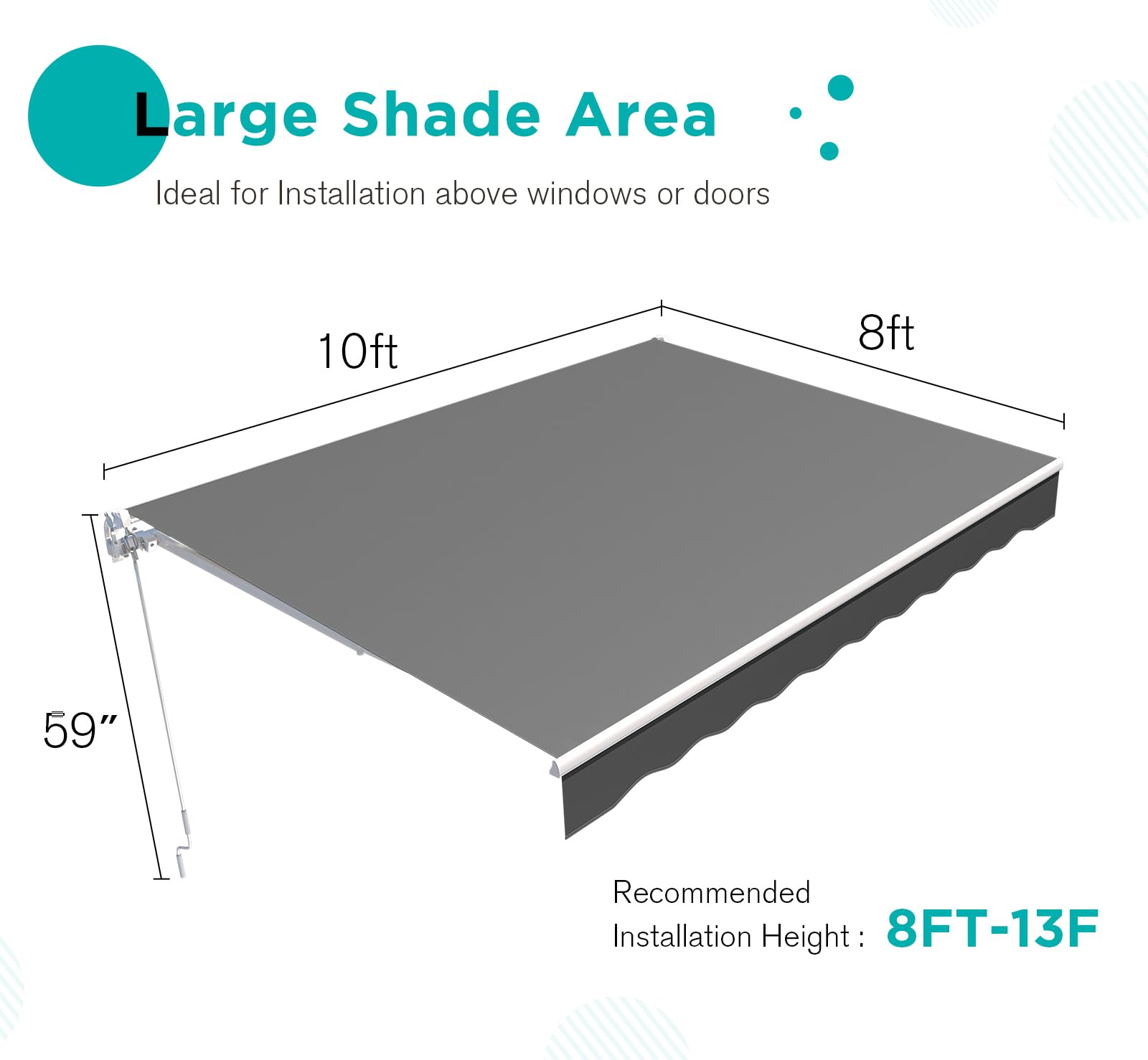 AECOJOY 10'×8' Retractable Patio Awning - Manual Crank Sun Shade Cover for Outdoor Deck, Porch & Backyard - UV Protection Grey Canopy (Perfect for BBQs, Poolside Lounging & Outdoor Dining)