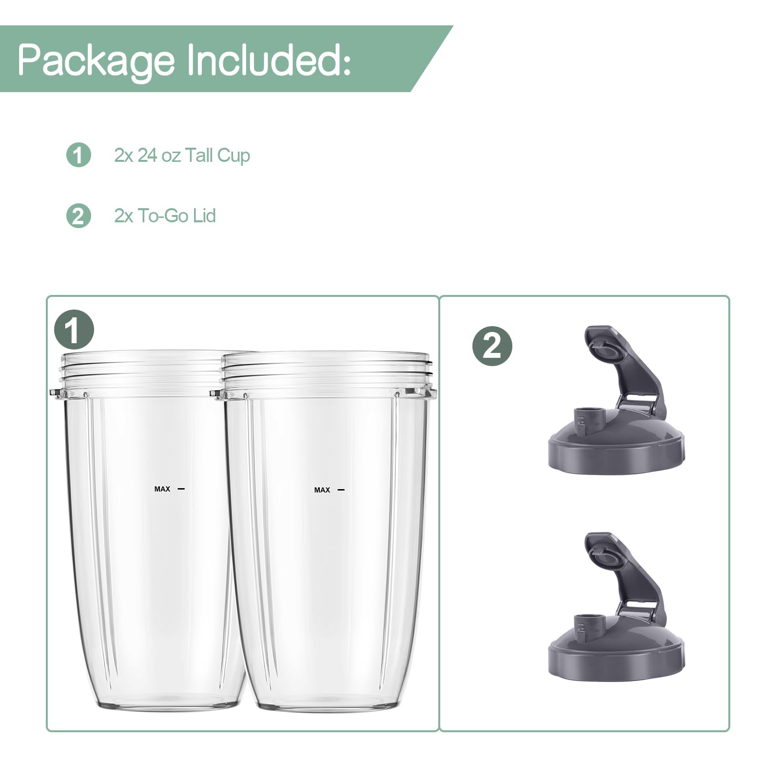24oz Blender Cups with Flip-Top Lids - Compatible with NutriBullet 600W & 900W Blenders - BPA-Free Replacement Blender Bottles for Smoothies, Protein Shakes & Meal Prep On-The-Go