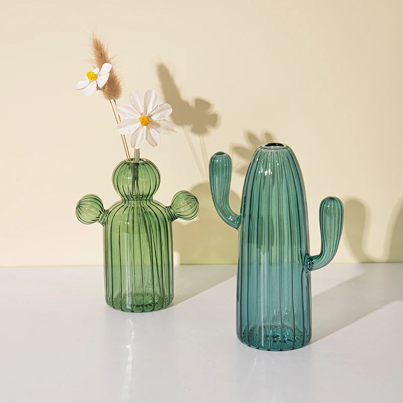 Green Cactus Glass Accent & Vase - Elegant Home Decor for Living Room, Office, or Wedding Centerpiece