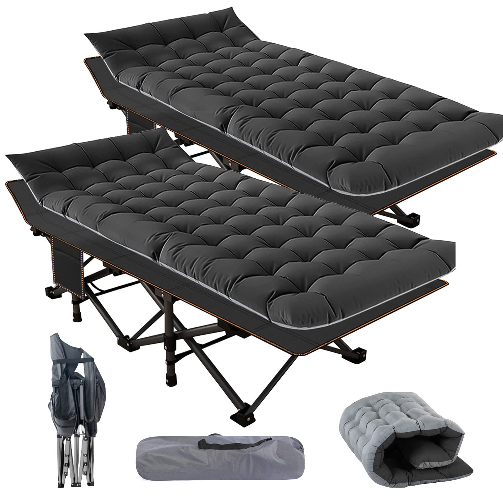 Barbella 2 Pack Folding Cot for Adults - Portable Camping Cot with Mattress, Foldable Guest Bed & Carry Bag - Perfect for Home, Office, Travel & Outdoor Camping Trips