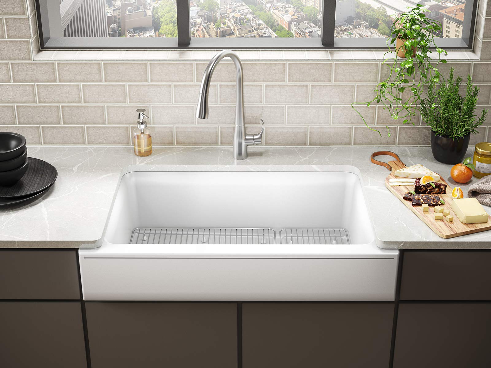 KOHLER Cairn Undermount Single-Bowl Farmhouse Kitchen Sink - Stainless Steel 33