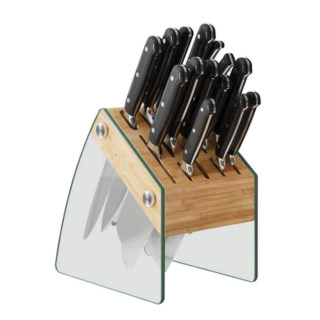 CUJUX Bamboo Knife Block Organizer - Durable Kitchen Knife Holder Stand for Cutlery Storage, Perfect for Home and Professional Kitchens