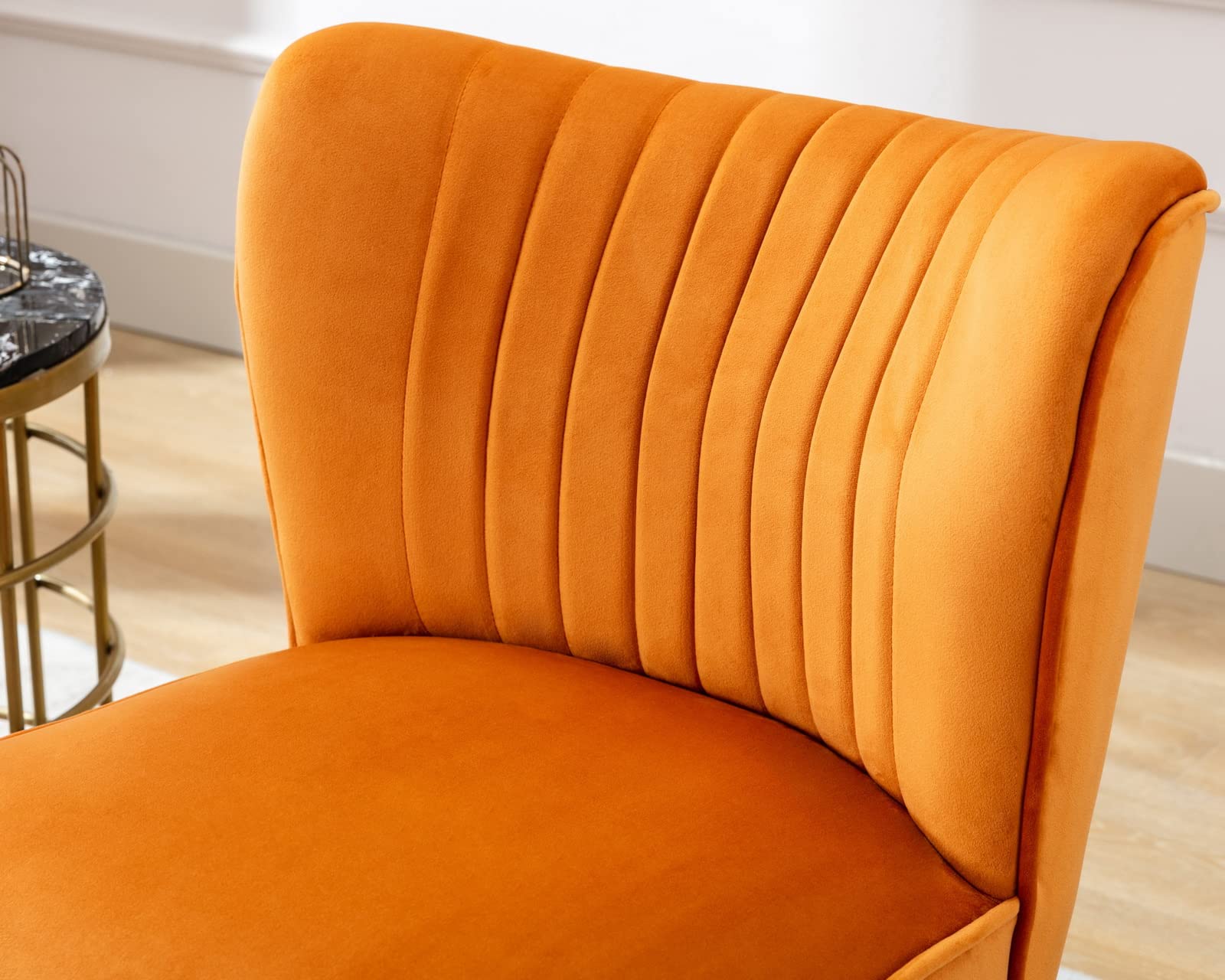 Cimota Velvet Accent Chairs Set of 2 - Modern Armless Wingback Slipper Chairs with Golden Legs for Living Room, Bedroom, Lounge - Soft Orange Upholstered Comfy Corner Seating for Home Decor & Relaxation