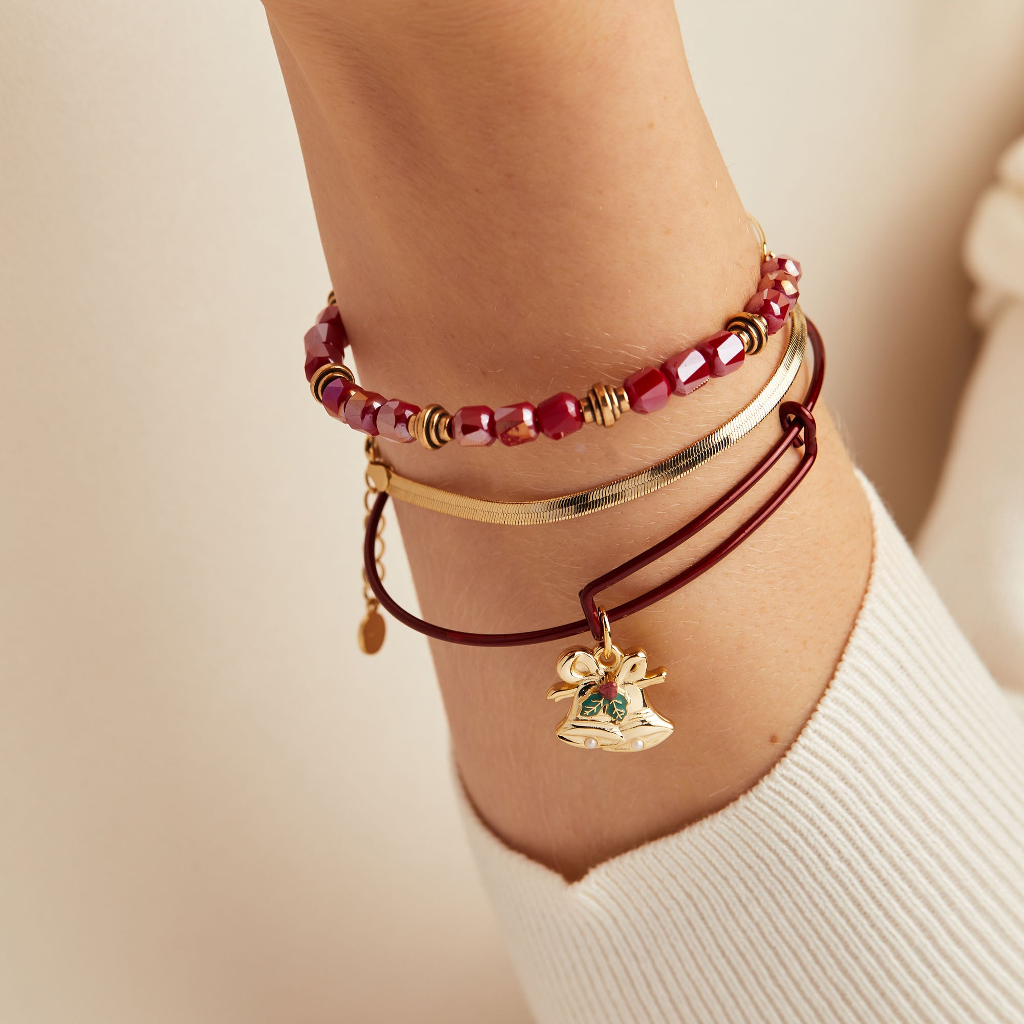 Festive Holiday Bells Charm Bangle Bracelet for Women - Red Christmas Jewelry Gift for Parties & Celebrations