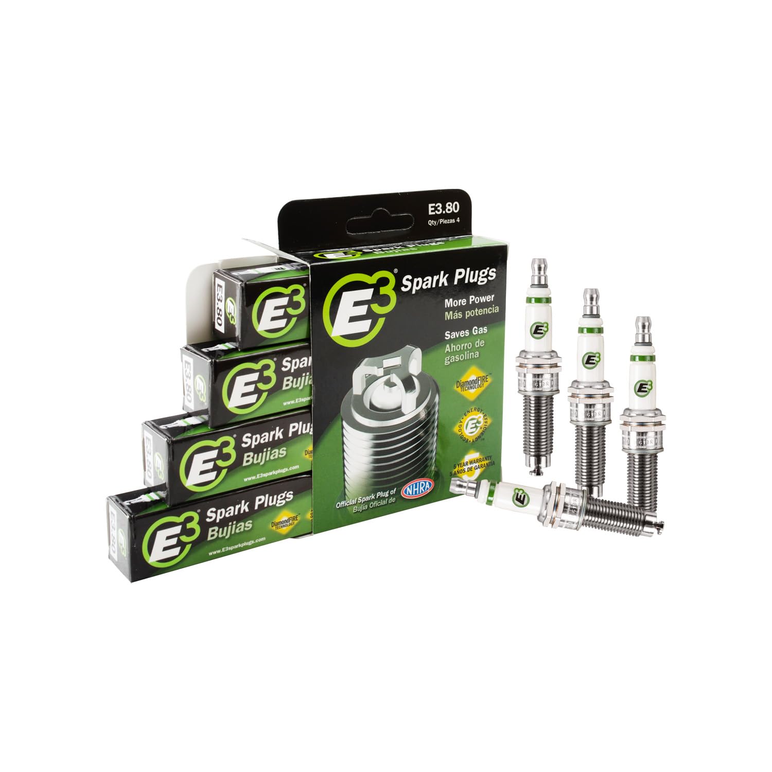E3.80 Premium Automotive Spark Plug with DiamondFIRE Technology - High Performance Ignition Plug for Cars, Trucks & SUVs - Improves Fuel Efficiency & Engine Power (Pack of 1) - Ideal for Daily Commuting, Off-Roading & Performance Driving