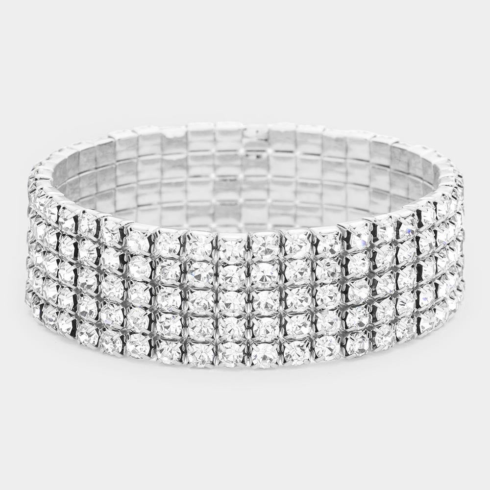 6 Row AB Crystal Rhinestone Stretch Pageant Bracelet for Women - Elegant Dance Competition Jewelry Accessories | 244422 | Perfect for Pageants, Proms, Weddings and Special Occasions