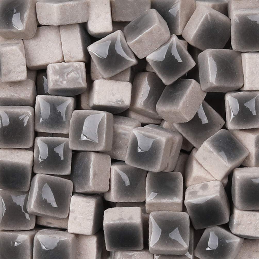 290-Piece Assorted Stained Glass Mosaic Tile Kit - 0.5x0.5cm Square Ceramic Tiles for DIY Crafts, Home Decor, Jewelry Making - Perfect for Mosaics, Picture Frames, Flower Pots & Plates (Gray)