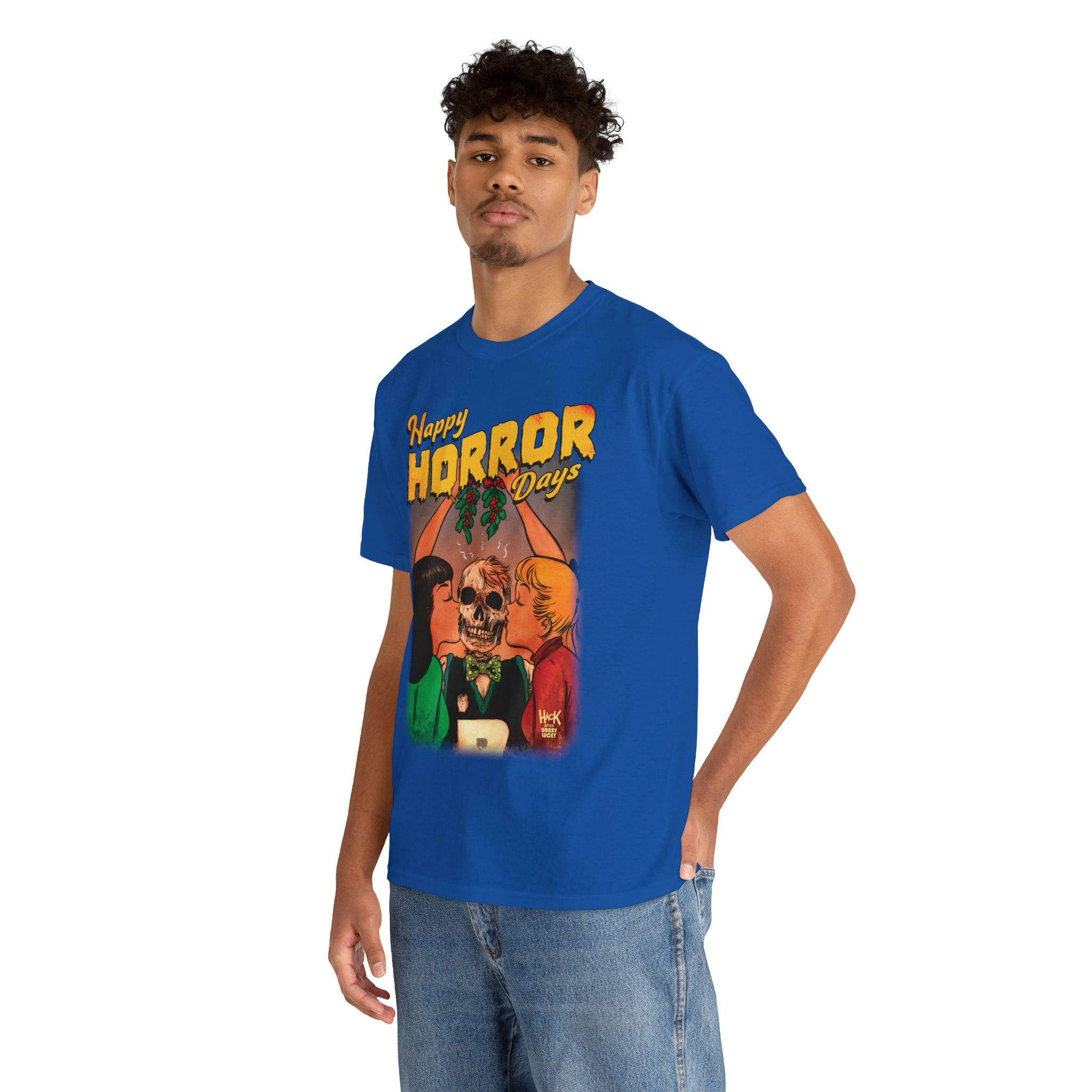 Happy Horror Days Love Triangle Graphic Tee - Unisex Heavy Cotton T-Shirt with Archie, Betty & Veronica Design | Perfect for Halloween, Comic Con & Pop Culture Fans