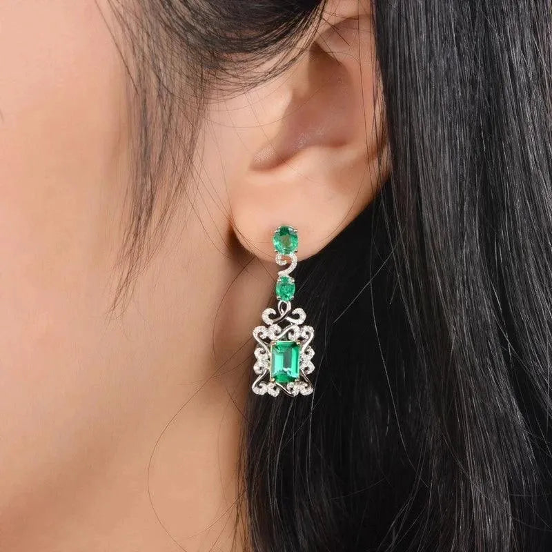LOVERJEWELRY 14K Multi-Tone Gold Zambia Natural Emerald Drop Earrings for Women - 3.68Ct Classic Dangle Jewelry | Perfect for Weddings, Parties & Special Occasions