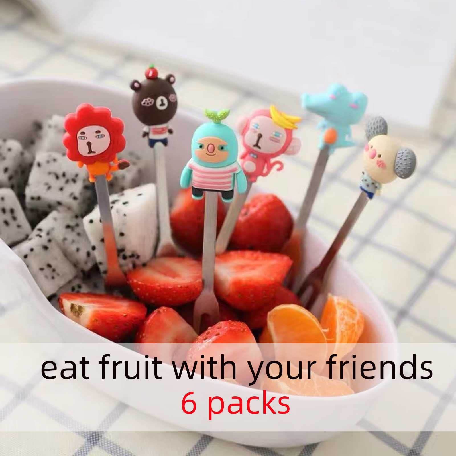6-Piece Stainless Steel Fruit Forks Set with Holder - Cute Food Pick Forks for Kids, Home, Parties & Picnics - Perfect for Fruits, Desserts & Appetizers (Romani)
