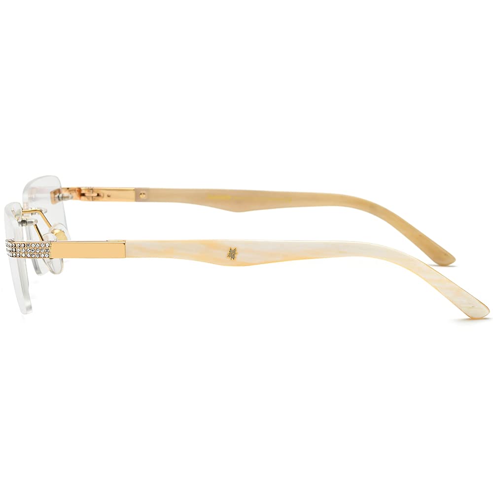 Hepidem 100% Genuine Buffalo Horn Square Rimless Luxury Eyeglasses with Zircon Diamonds - Premium Reading Glasses for Men & Women, Perfect for Office, Driving, and Fashion Accessories