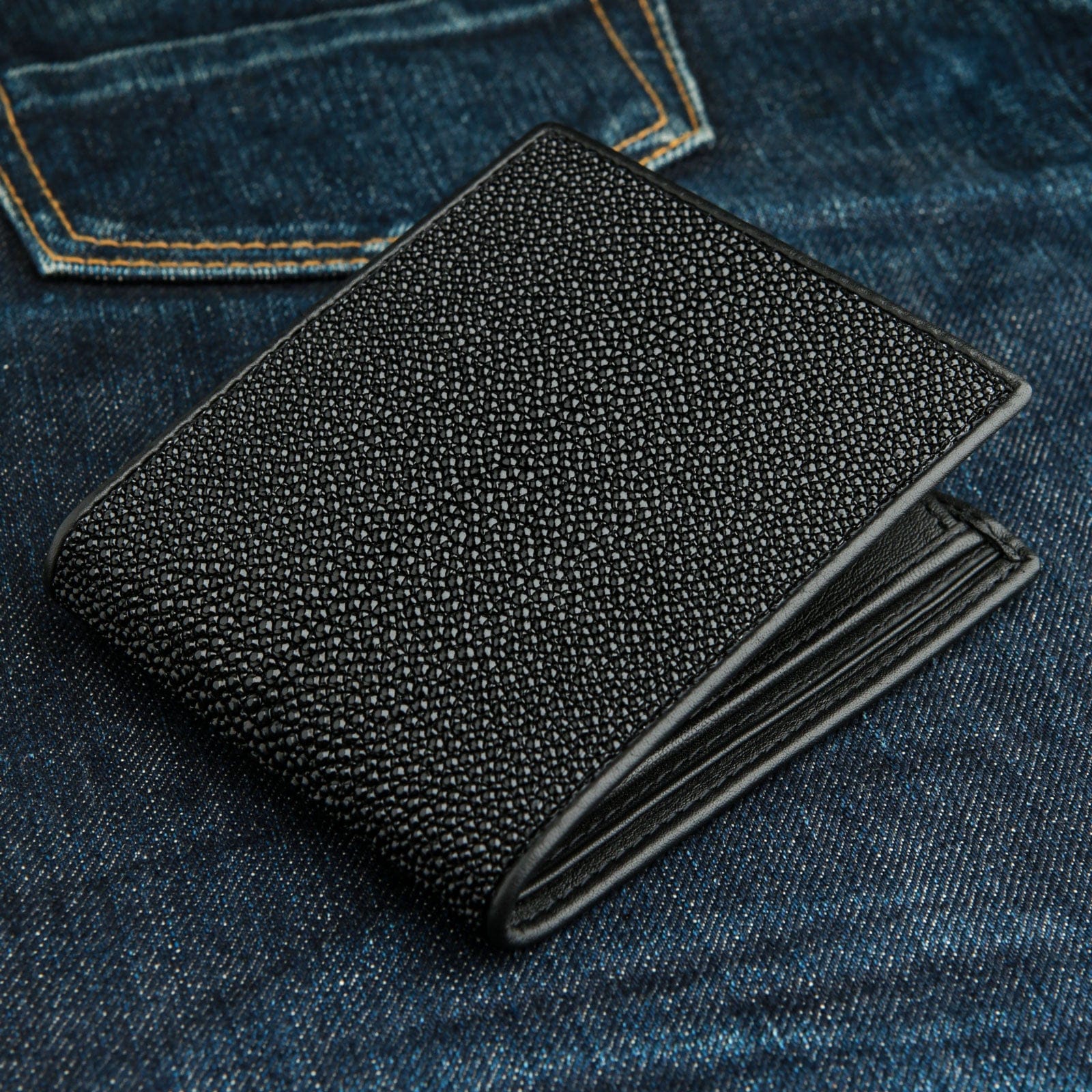 Premium Black Stingray Leather Men's Wallet - RFID Blocking Slim Bifold Wallet for Everyday Carry & Travel | Durable Luxury Gift for Men