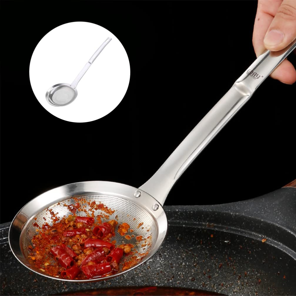 **Stainless Steel Oil Separator Spoon - Kitchen Oil Strainer & Juice Filter with Fine Mesh - Perfect for Frying, Soup Skimming & Fat Removal**