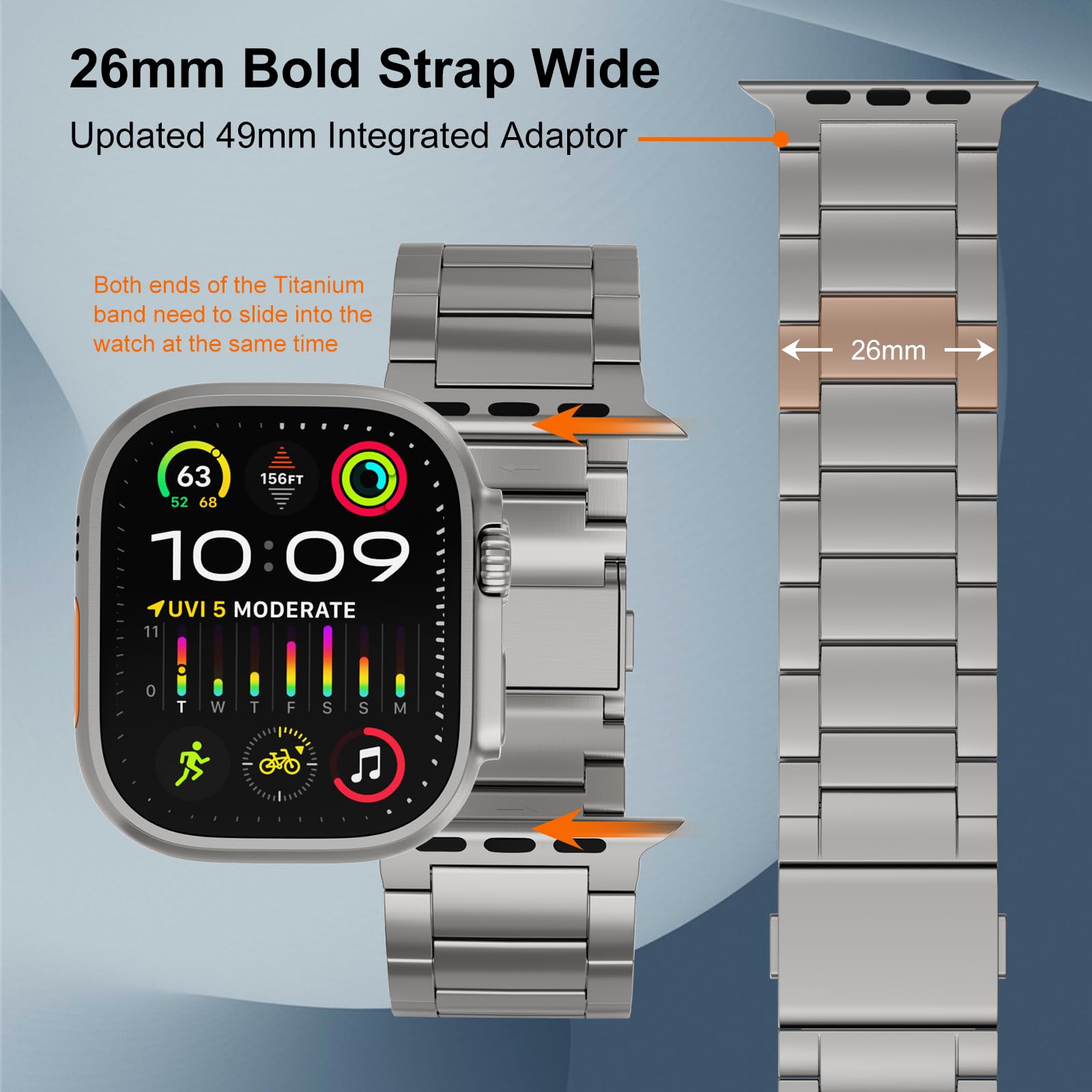 Premium Titanium Watch Band for Apple Watch Ultra 2 / Ultra 49mm - Adjustable 26mm Wide Magnetic Strap with DLC Coating - Durable Replacement Band for Men - Perfect for Outdoor Adventures, Workouts & Everyday Wear