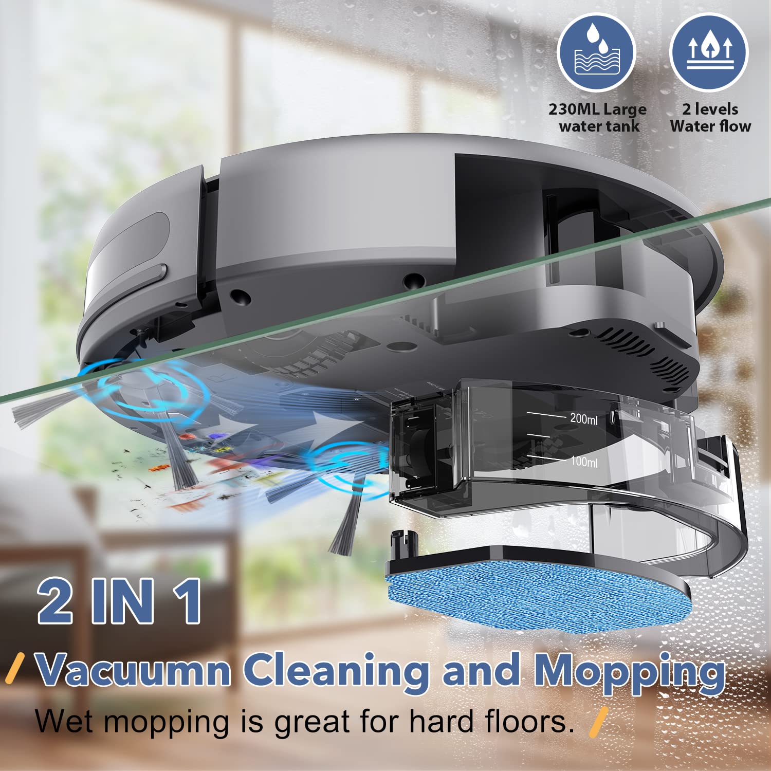 MAMNV 2-in-1 Robot Vacuum & Mop, WiFi/Alexa, Self-Charging - Perfect for Hard Floors & Pet Hair