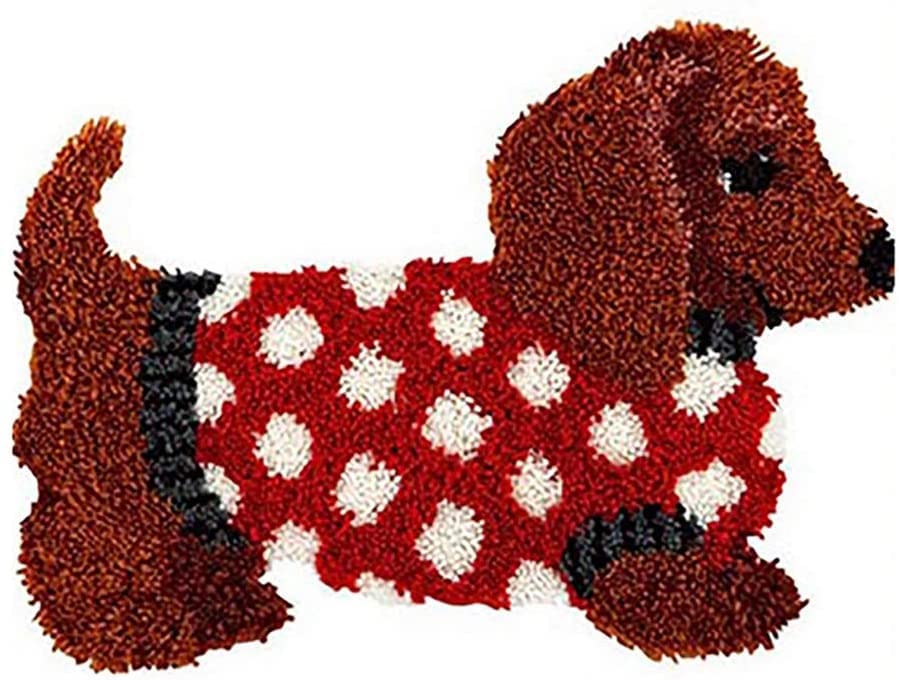 HMLOPX DIY Latch Hook Kit for Beginners - Dog Shape Plush Carpet, Handmade Needlework Embroidery Kit (41.3 Inch) - Home Decor Floor Mat, Cross Stitch Craft Project for Living Room, Bedroom & Nursery