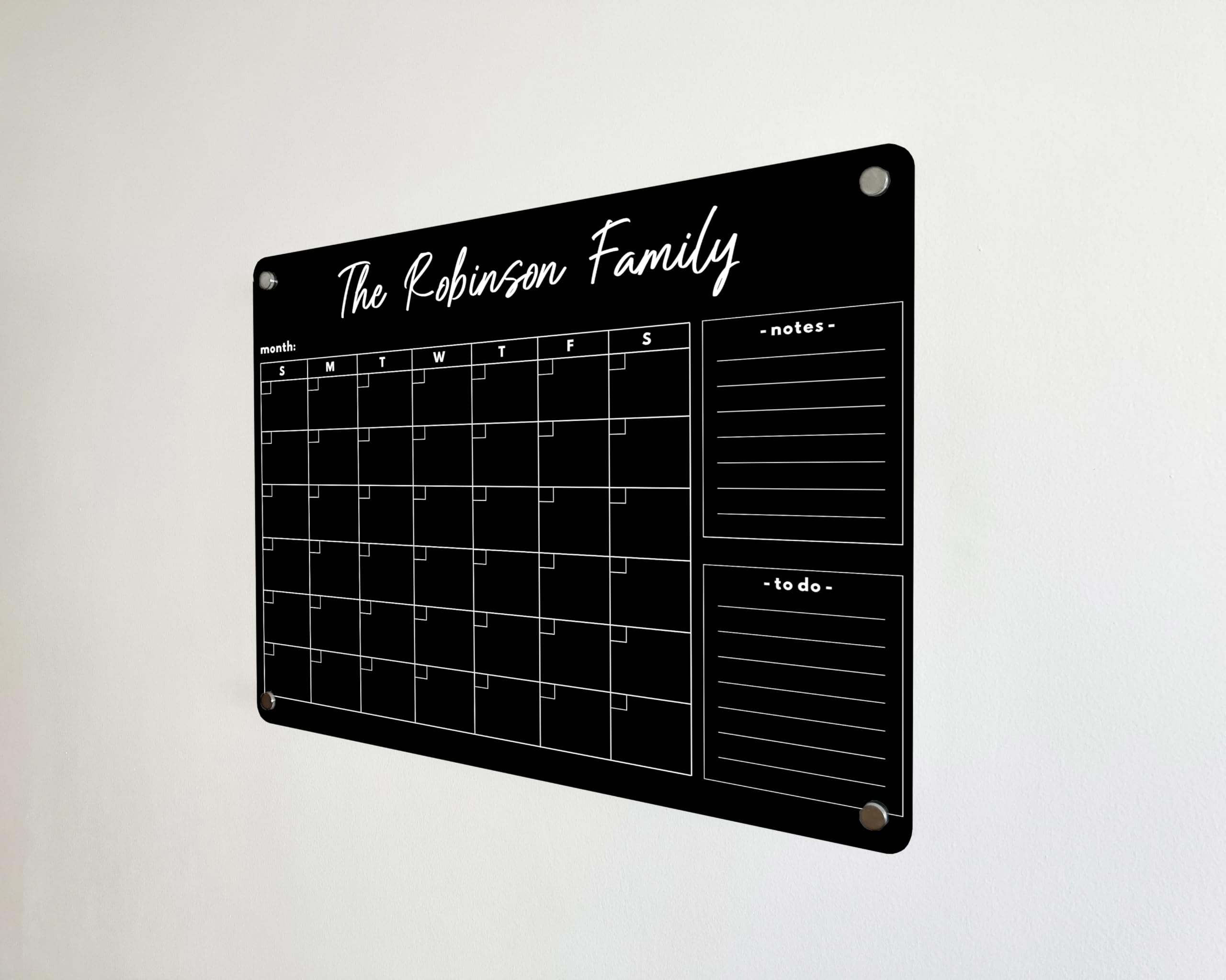 2025 Personalized Black Acrylic Dry Erase Board - Custom Wall Calendar with Standoffs & Writing Surface | Perfect for Home Office, Classroom & Kitchen Organization