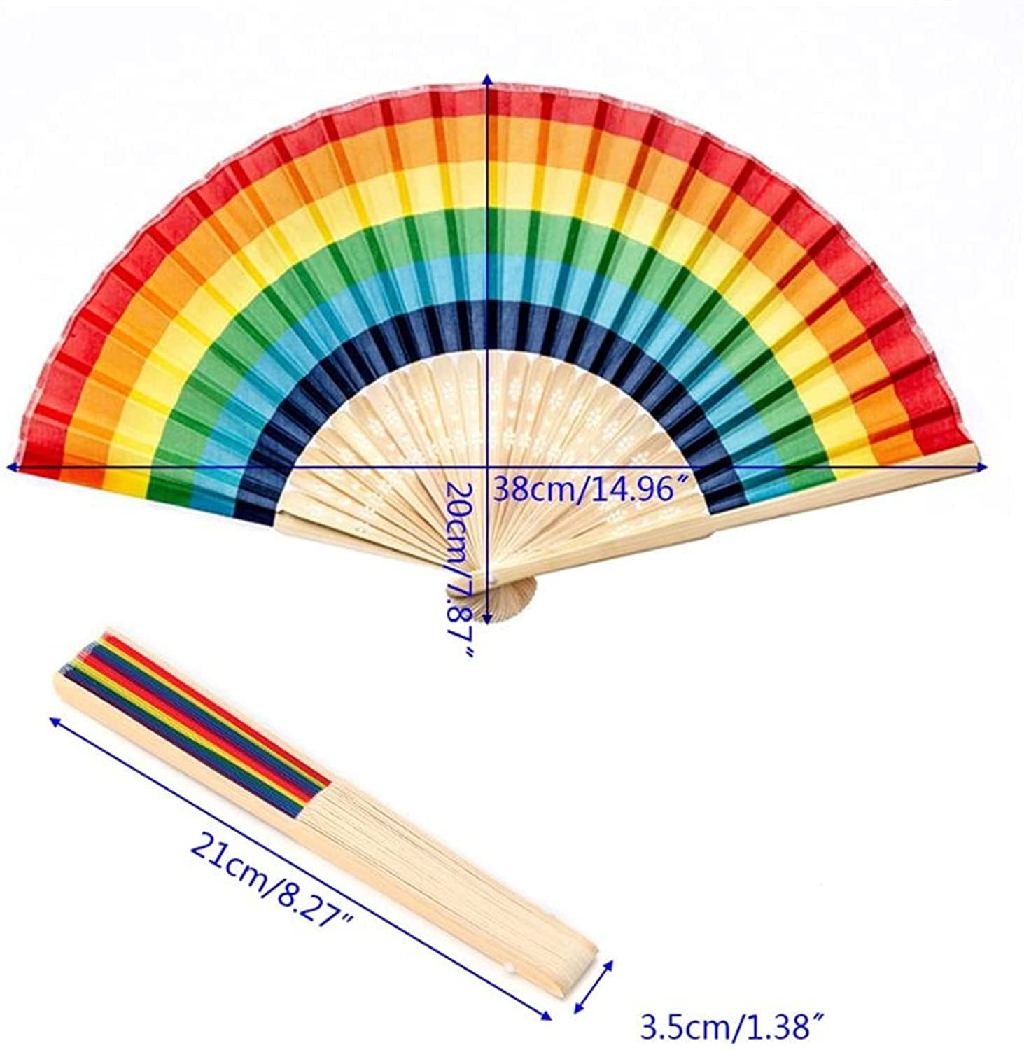 LBEC Fashion Rainbow Folding Hand Fan - Portable Summer Cooling Fan for Weddings, Parties, Festivals & Dance Performances - Decorative Handheld Fan for Women & Girls