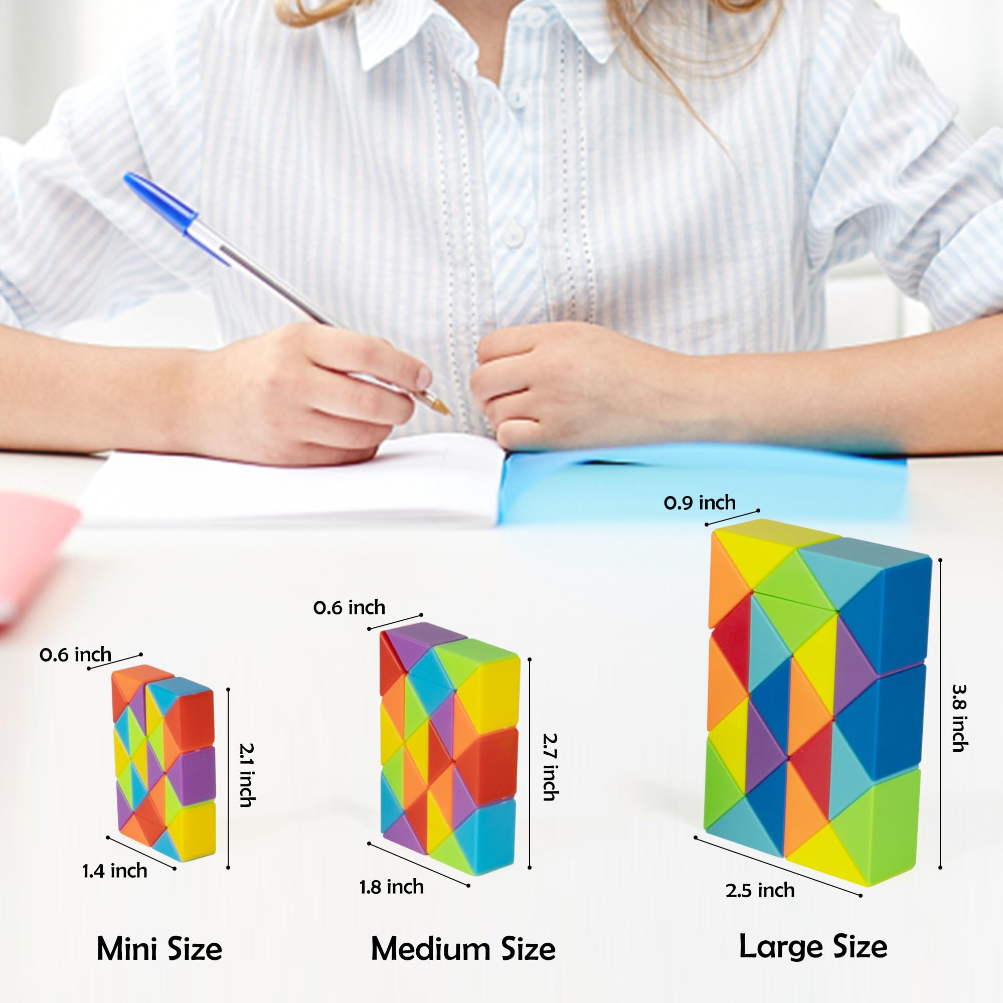 Ganowo Medium Snake Cube Puzzle - 4 Pack Twist Fidget Toys for Stress Relief & Anxiety - Sensory Toys for Kids, Teens, Adults - Perfect for Stocking Stuffers, Goodie Bags & Classroom Rewards